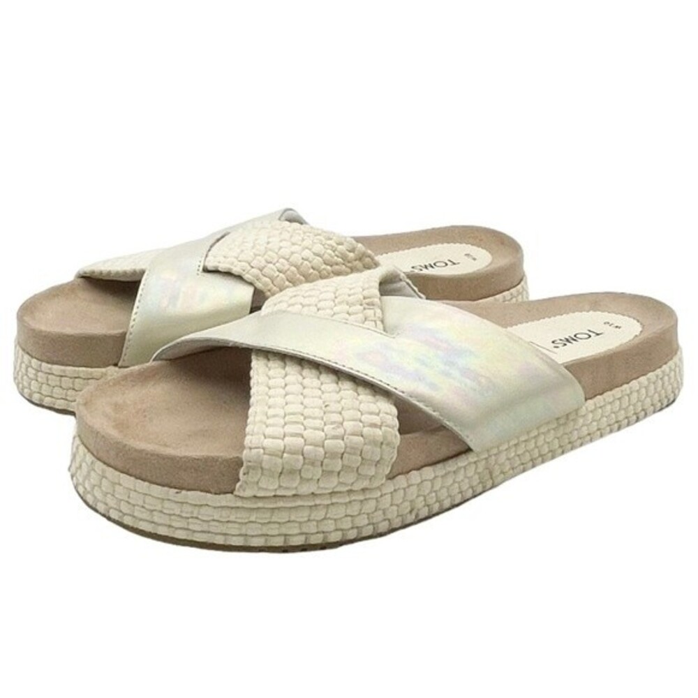 Toms Paloma Slides Iridescent Silver Cream Rope P… - image 6